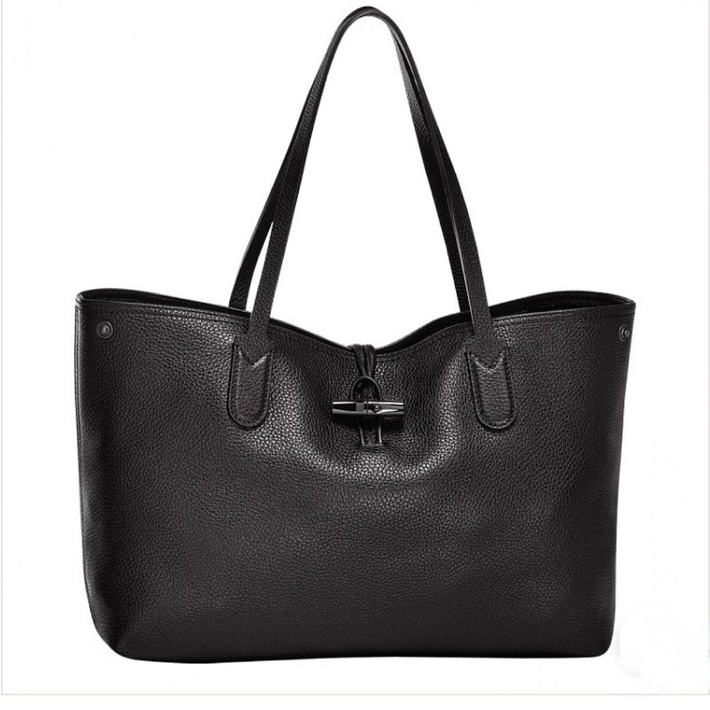 Longchamp Roseau Leather Tote- Black.